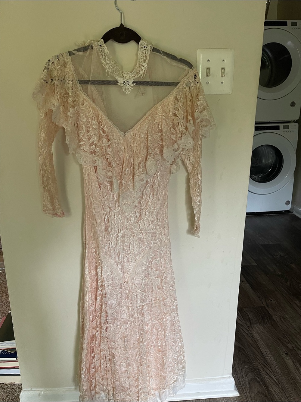 Delicate Lace V-Neck Long Sleeve Dress in Blush